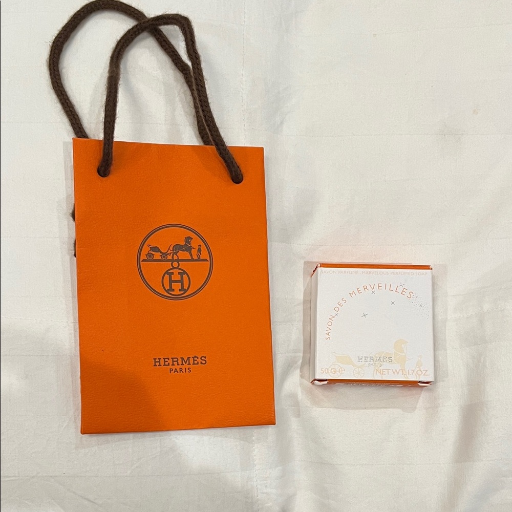 Hermès Orange Bag with Merveilles Soap.
